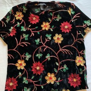 Forever 21 Velvet Floral Embroidered Shirt